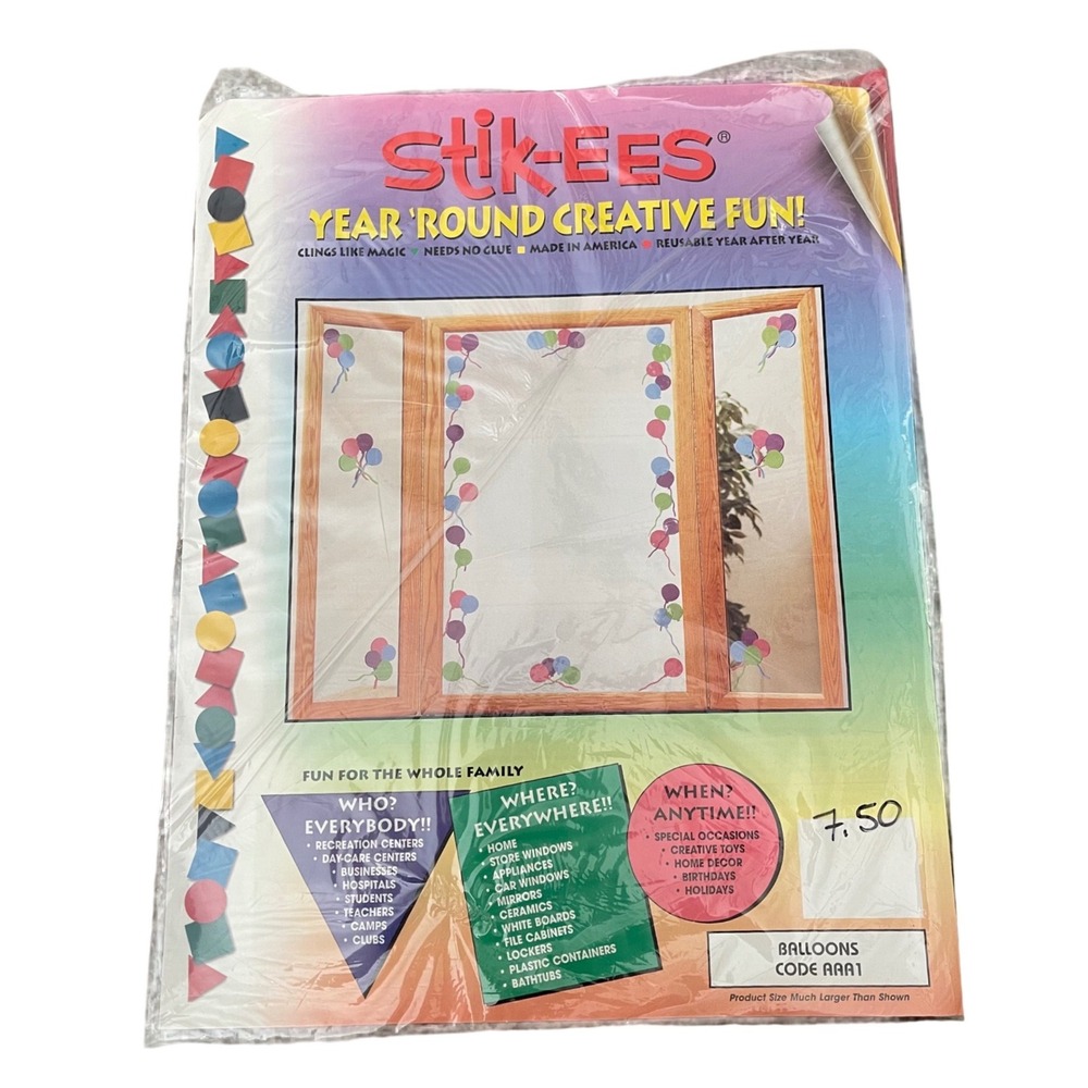 Vtg Stik-ees Window Clings balloons AAA1 90s Teacher School boy girl birthday